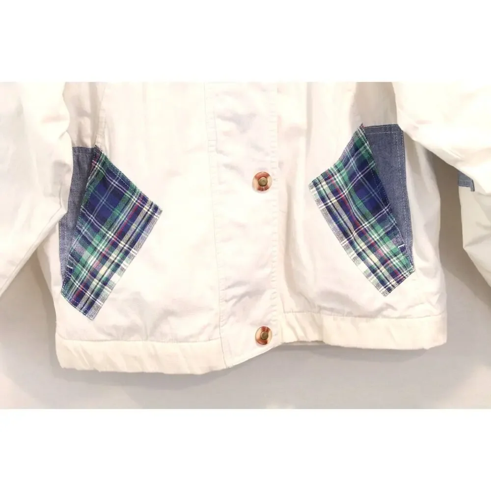 G4000 Vintage Patchwork Jacket Oversize S White Lined Hidden Full Zip Snap Up - Picture 3 of 9